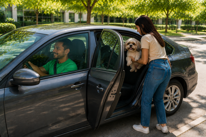 Passageiro entrando no Uber Pet