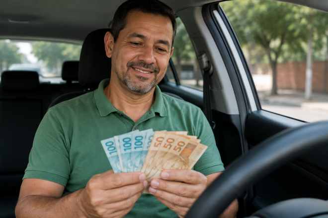 motorista de app contando ganhos